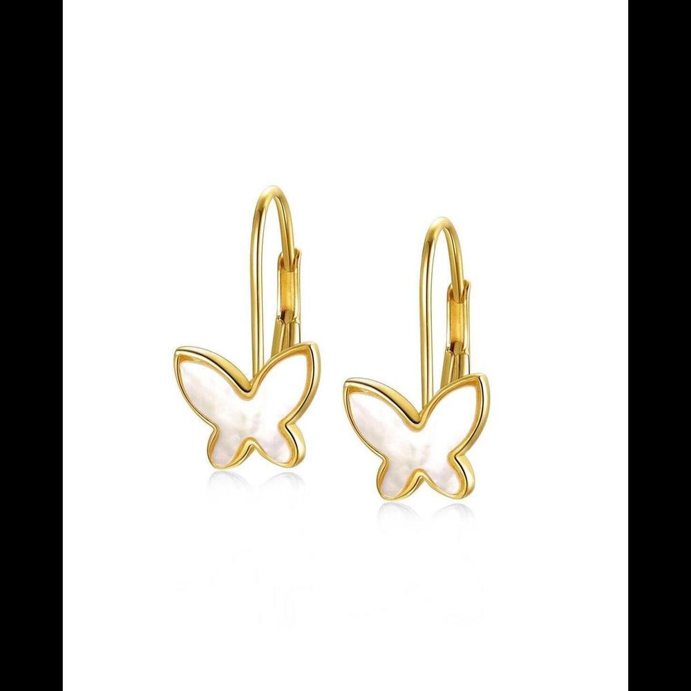 Rachel Glauber Girl’s 14k Gold Plated Mother of Pearl Butterfly Dangle Earrings